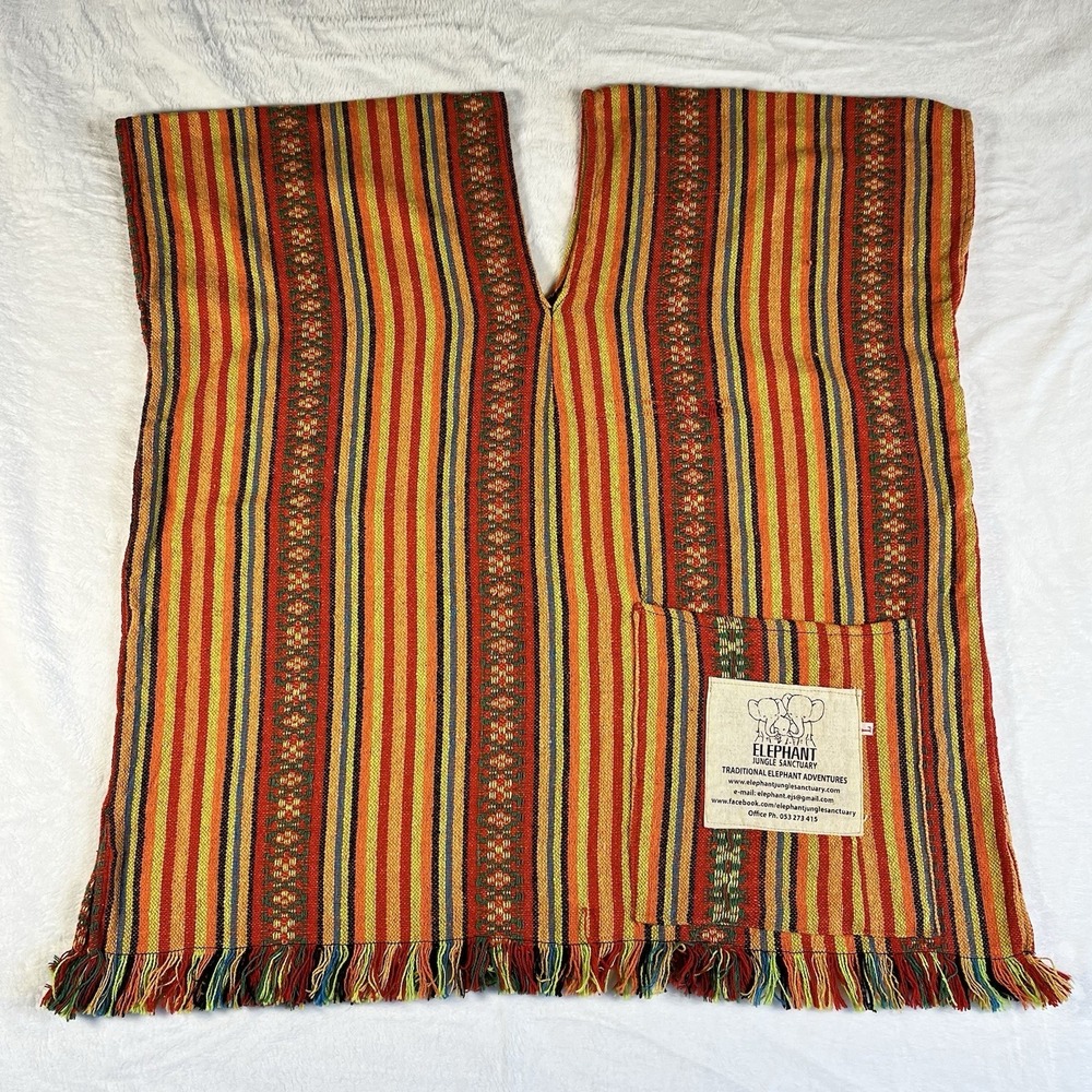 Elephant Jungle‎ Sanctuary Poncho Woven Size L Boho Hippie Aztec Southwest